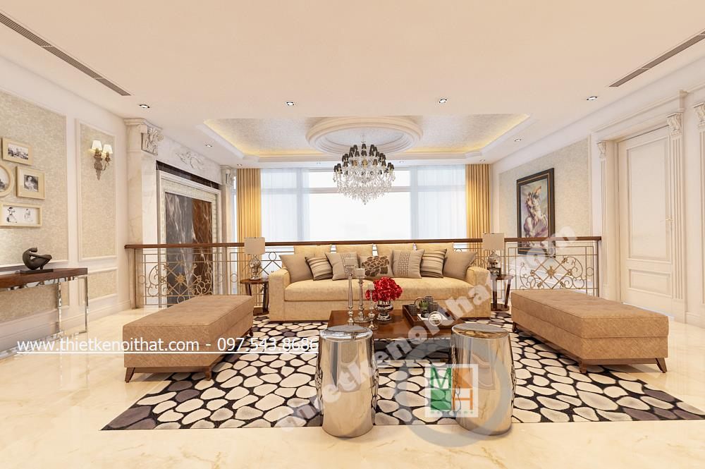 Thiết kế nội thất phòng khách căn hộ Duplex Mandarin Garden Hoàng Minh Giám Cầu Giấy Hà Nội